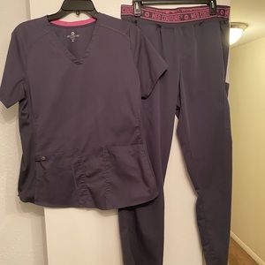 Grey Med Couture Scrub Top and Bottoms